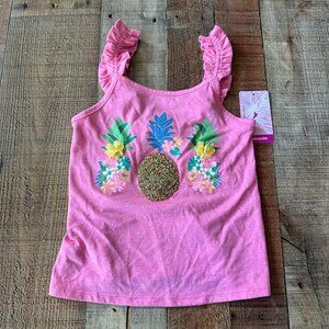 Tommy Bahama Pink Girls Pineapple Tank Top Ruffle Sleeves NWT S 5/6